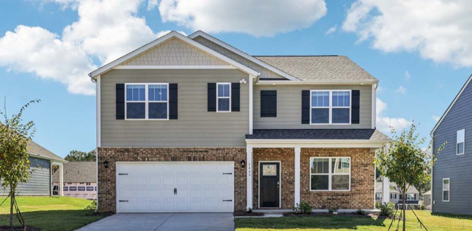 New construction home near Charlotte: 5-bedroom 2-story with brick front porch, 467 Dazzle Loop, Newton NC (representative photo)